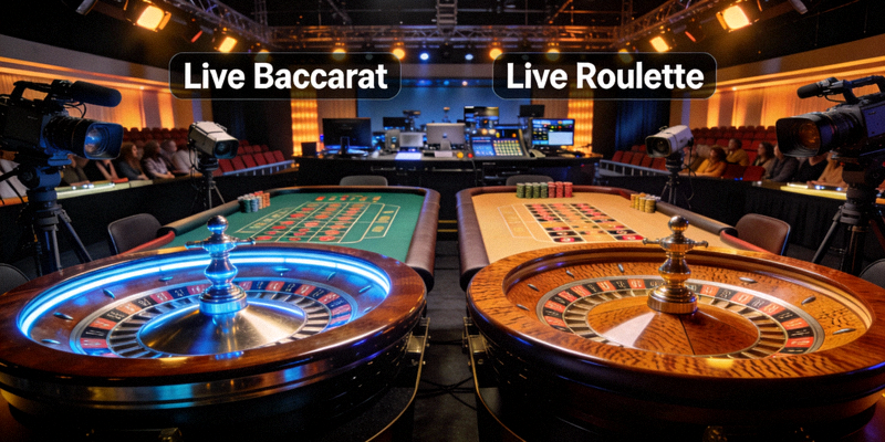ภาพเกมคาสิโนสดประเภทบาคาร่าและรูเล็ตจากสตูดิโอจริง